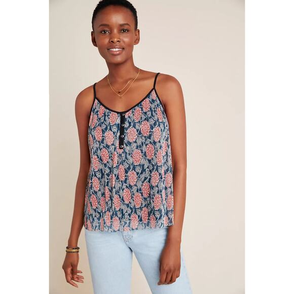 Anthropologie x Maeve Women's Tati Textured Shimmer Tank Floral Bohemian - Picture 1 of 13